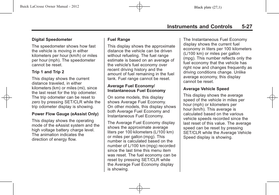 Instruments and controls 5-27 | Buick 2012 LaCrosse User Manual | Page 143 / 496