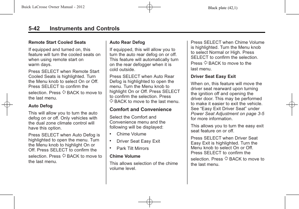 42 instruments and controls | Buick 2012 LaCrosse User Manual | Page 158 / 496