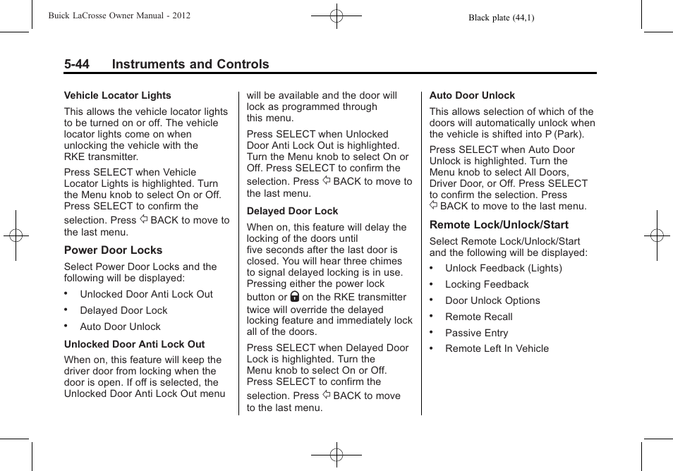 44 instruments and controls | Buick 2012 LaCrosse User Manual | Page 160 / 496