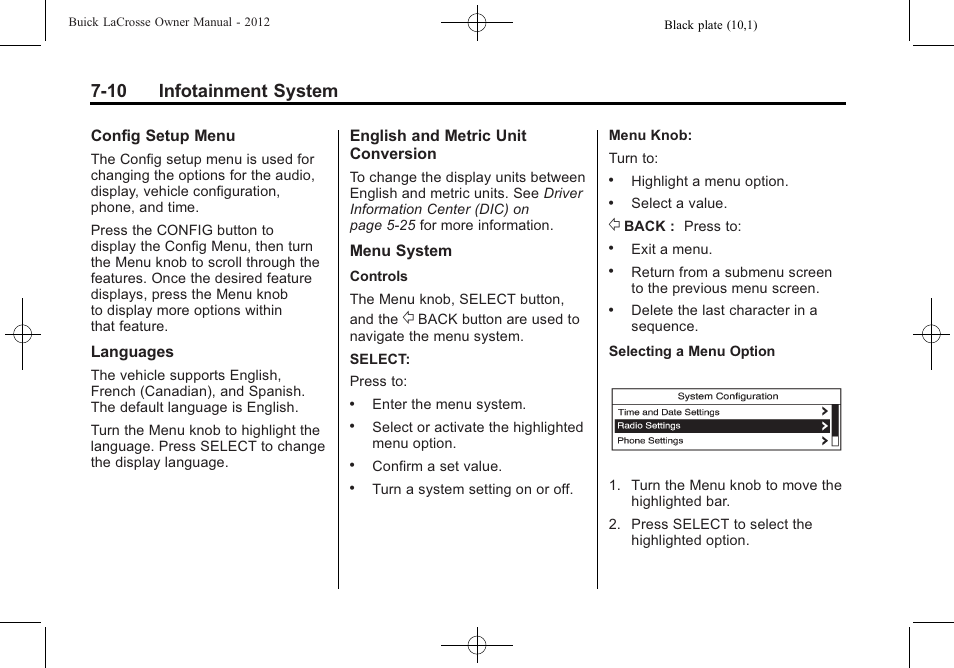 10 infotainment system | Buick 2012 LaCrosse User Manual | Page 184 / 496