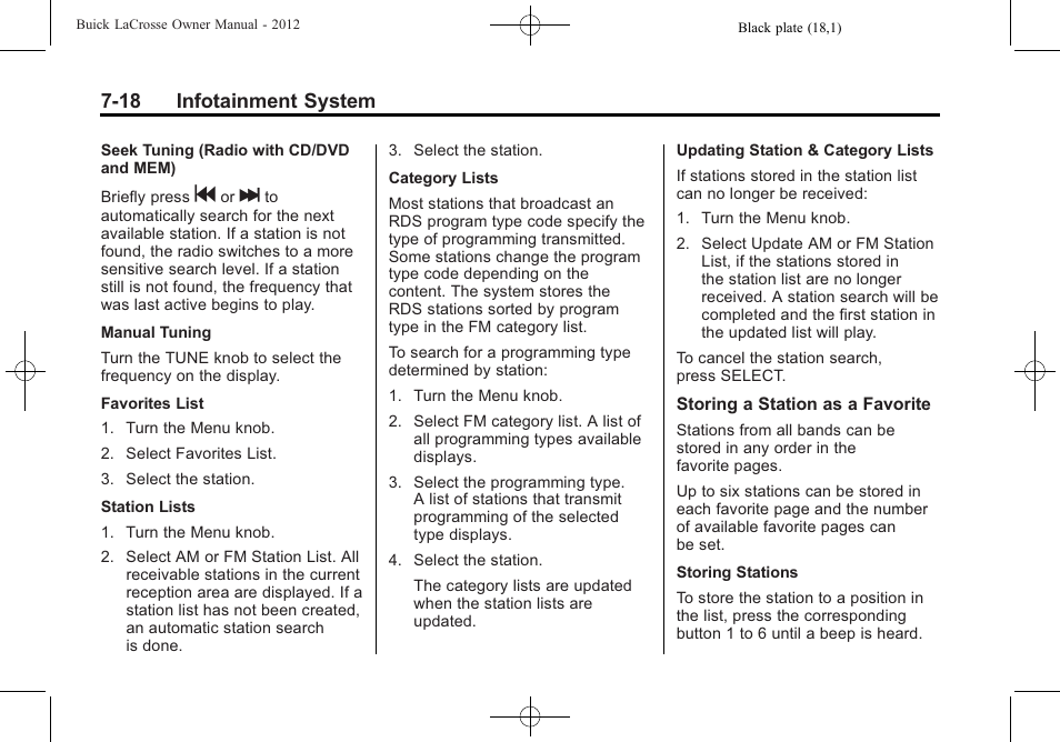 18 infotainment system | Buick 2012 LaCrosse User Manual | Page 192 / 496