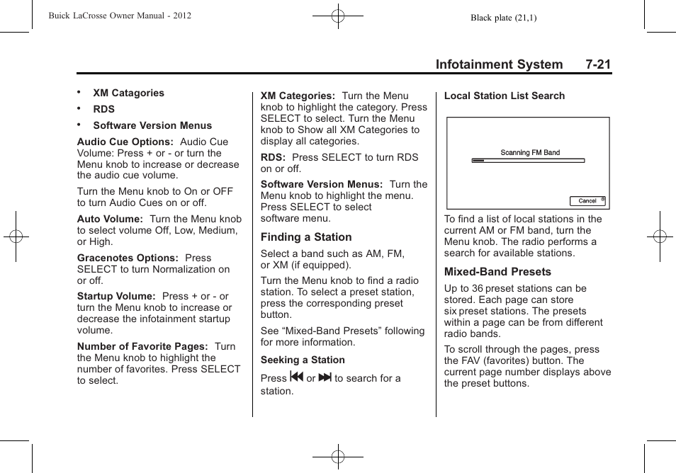 Infotainment system 7-21 | Buick 2012 LaCrosse User Manual | Page 195 / 496