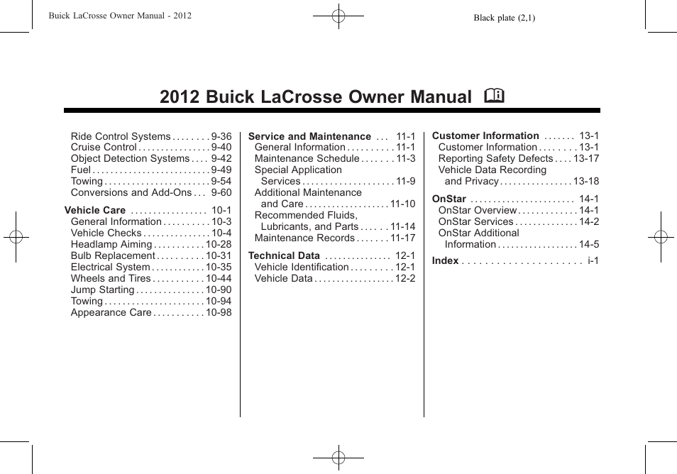 2012 buick lacrosse owner manual m | Buick 2012 LaCrosse User Manual | Page 2 / 496