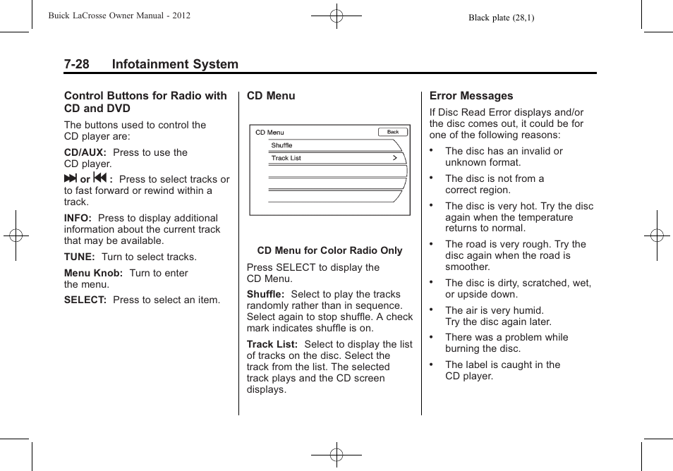 28 infotainment system | Buick 2012 LaCrosse User Manual | Page 202 / 496