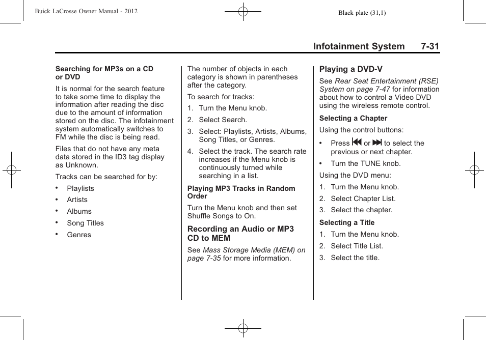 Infotainment system 7-31 | Buick 2012 LaCrosse User Manual | Page 205 / 496