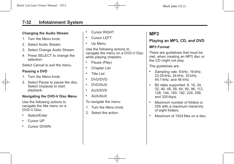 Mp3 -32, 32 infotainment system | Buick 2012 LaCrosse User Manual | Page 206 / 496