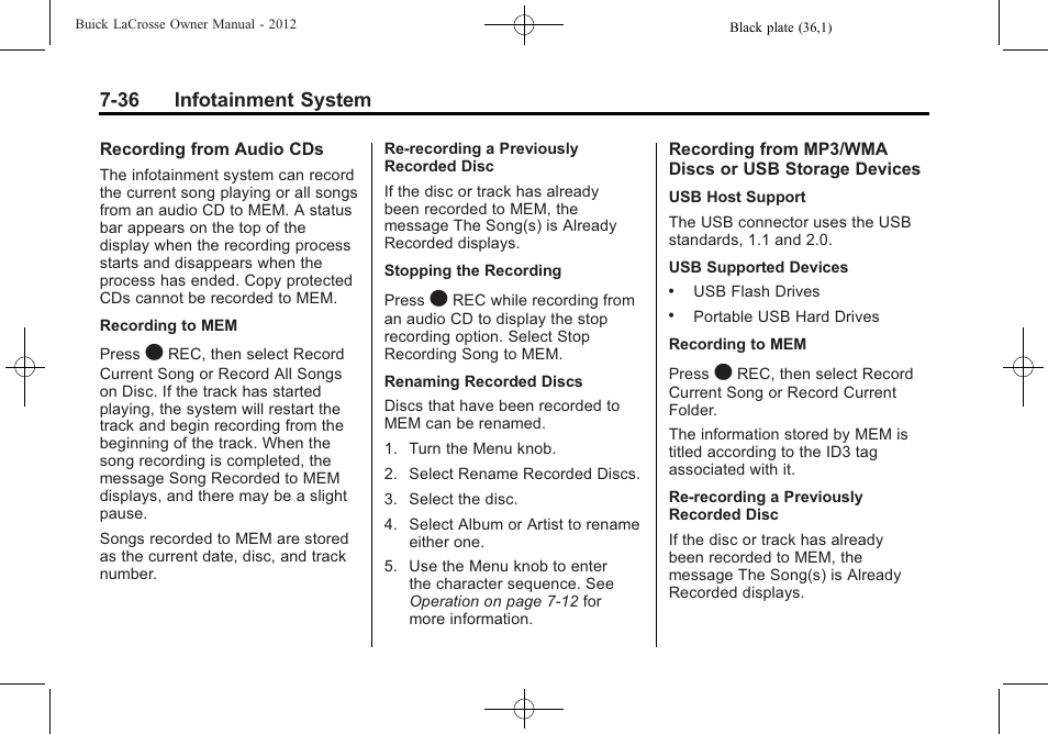 36 infotainment system | Buick 2012 LaCrosse User Manual | Page 210 / 496