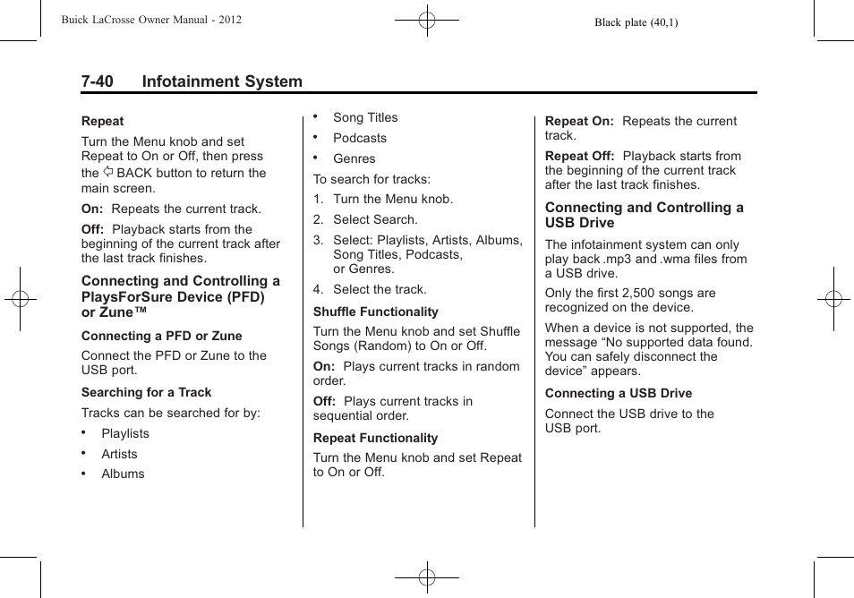 40 infotainment system | Buick 2012 LaCrosse User Manual | Page 214 / 496