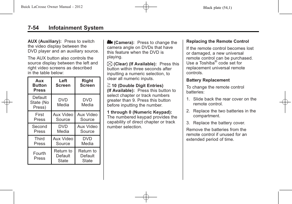 54 infotainment system | Buick 2012 LaCrosse User Manual | Page 228 / 496