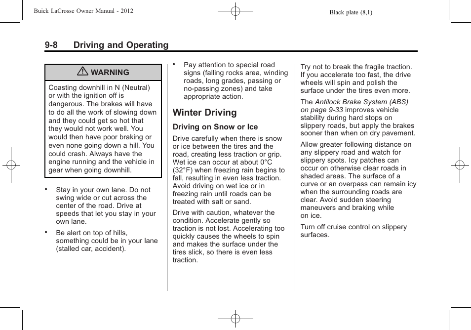 Winter driving, Winter driving -8, 8 driving and operating | Buick 2012 LaCrosse User Manual | Page 274 / 496