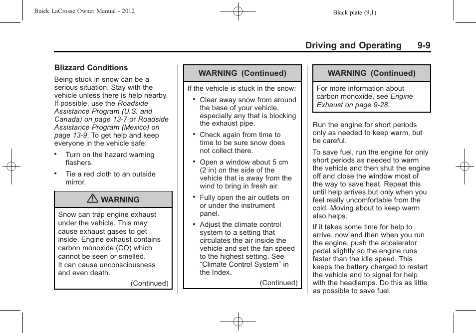 Driving and operating 9-9 | Buick 2012 LaCrosse User Manual | Page 275 / 496