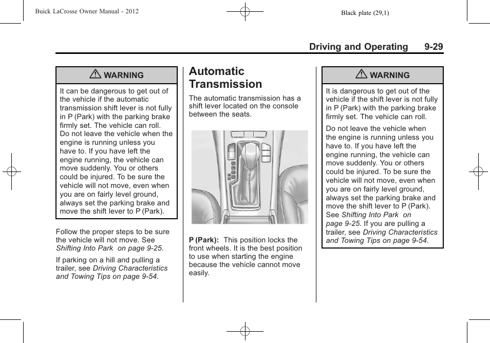 Automatic transmission, Automatic transmission -29 | Buick 2012 LaCrosse User Manual | Page 295 / 496