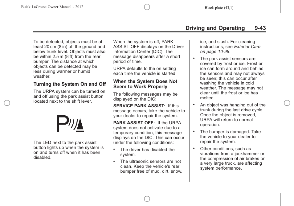 Driving and operating 9-43 | Buick 2012 LaCrosse User Manual | Page 309 / 496