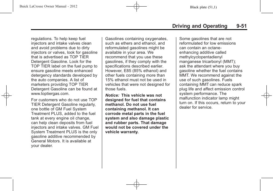 Driving and operating 9-51 | Buick 2012 LaCrosse User Manual | Page 317 / 496