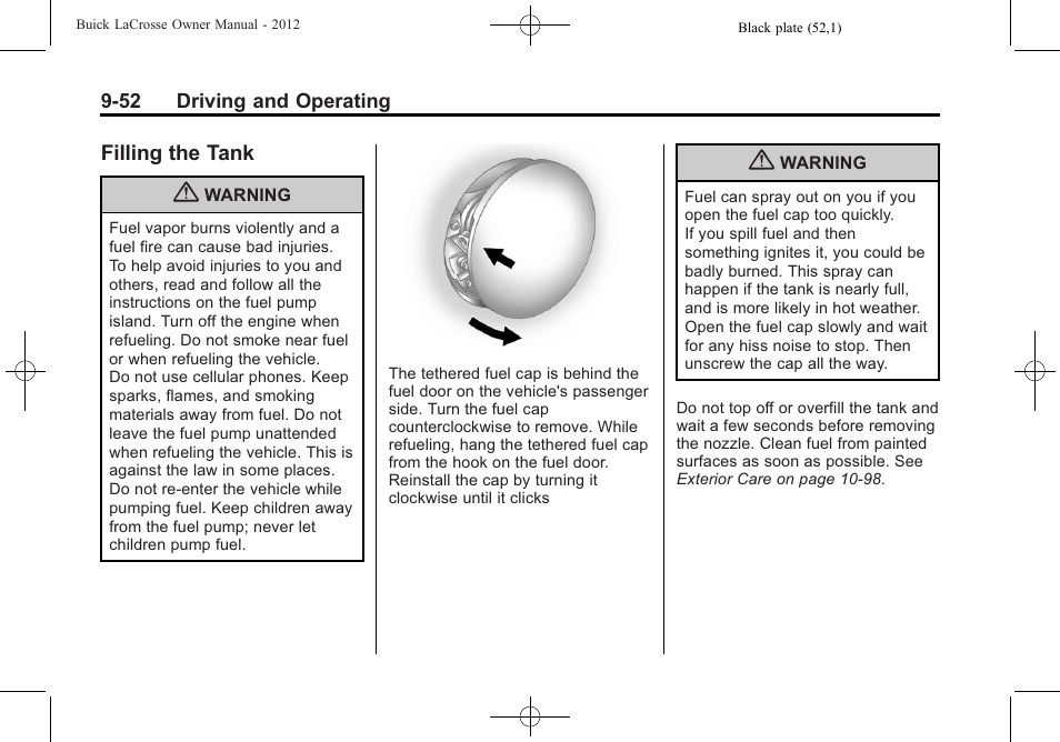 Filling the tank, Filling the tank -52 | Buick 2012 LaCrosse User Manual | Page 318 / 496