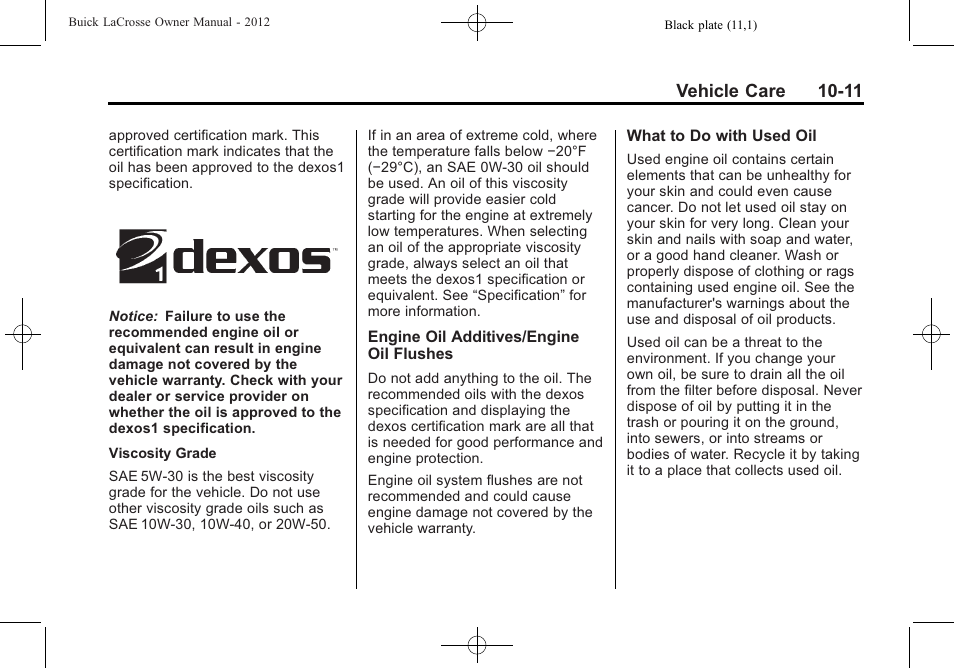 Vehicle care 10-11 | Buick 2012 LaCrosse User Manual | Page 337 / 496