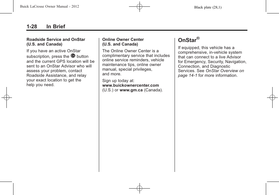 Onstar | Buick 2012 LaCrosse User Manual | Page 34 / 496