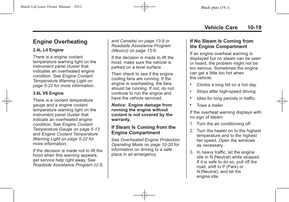 Engine overheating, Engine overheating -19, Bulb | Vehicle care 10-19 | Buick 2012 LaCrosse User Manual | Page 345 / 496