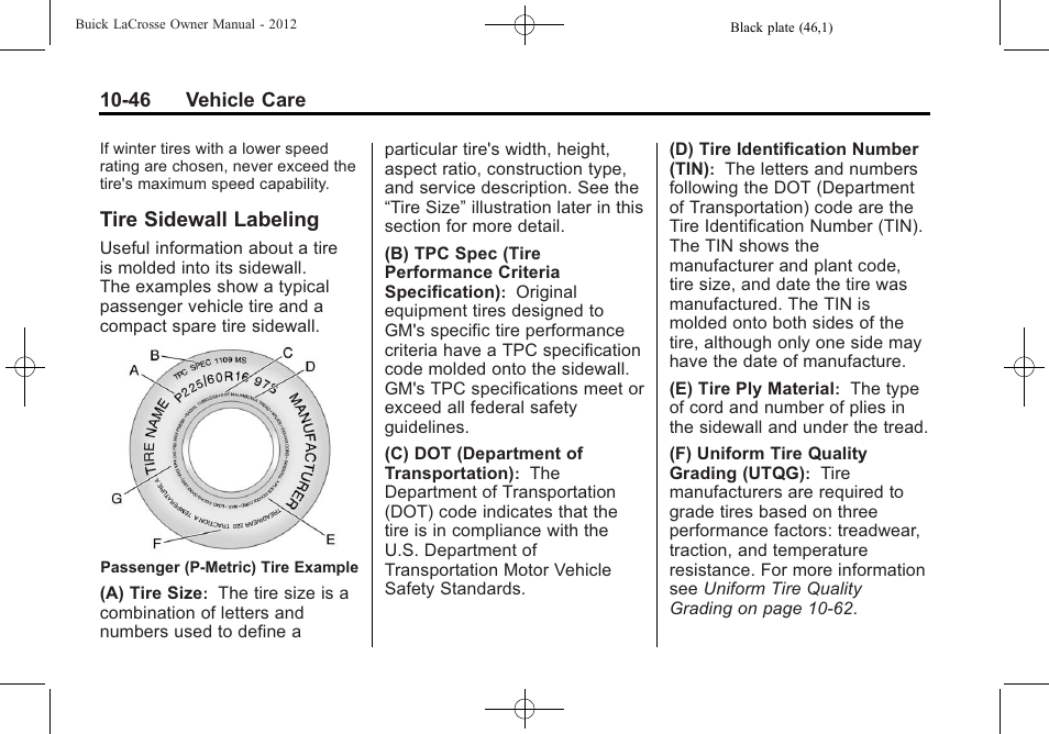 Tire sidewall labeling, Tire sidewall labeling -46 | Buick 2012 LaCrosse User Manual | Page 372 / 496