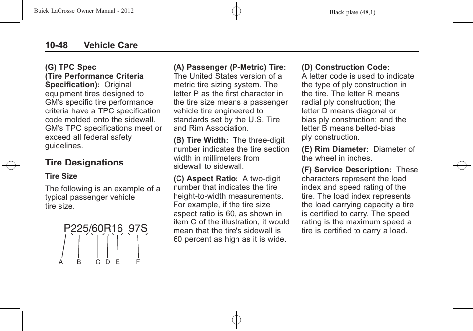 Tire designations, Tire designations -48 | Buick 2012 LaCrosse User Manual | Page 374 / 496