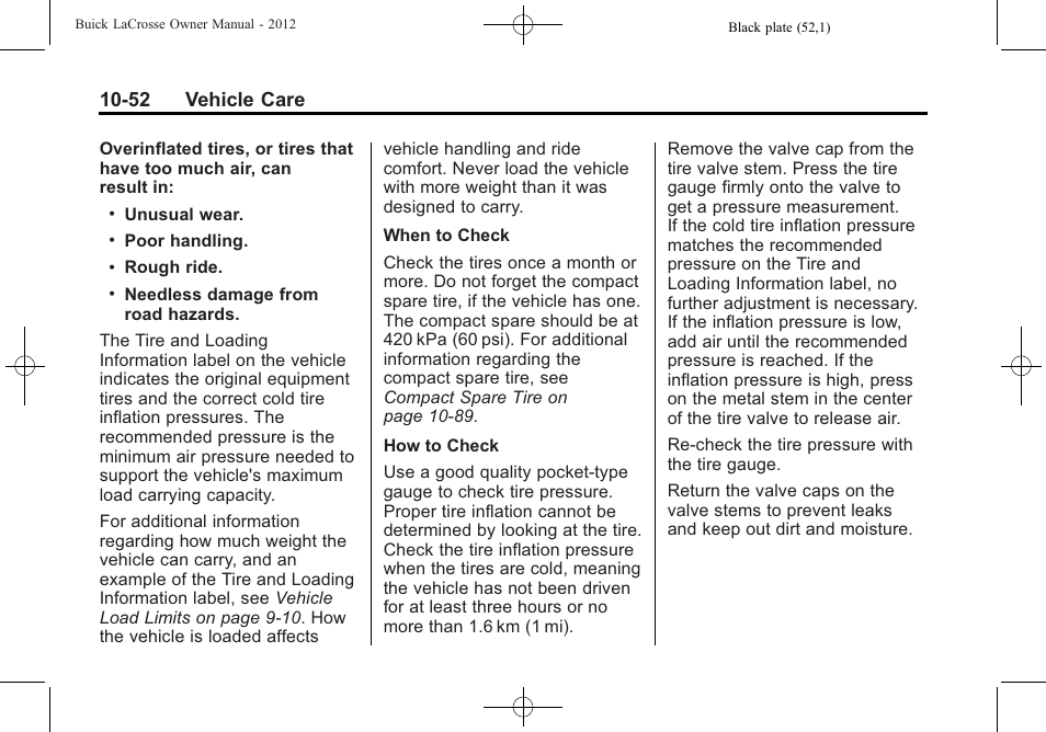 52 vehicle care | Buick 2012 LaCrosse User Manual | Page 378 / 496