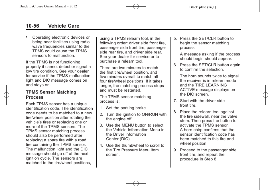 56 vehicle care | Buick 2012 LaCrosse User Manual | Page 382 / 496