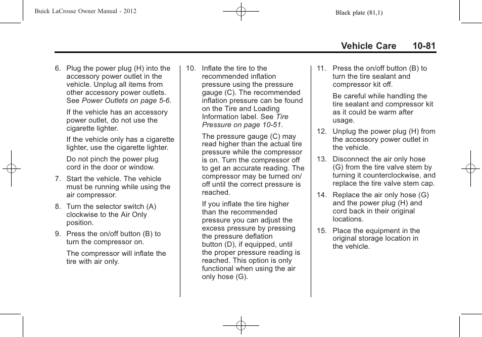 Vehicle care 10-81 | Buick 2012 LaCrosse User Manual | Page 407 / 496