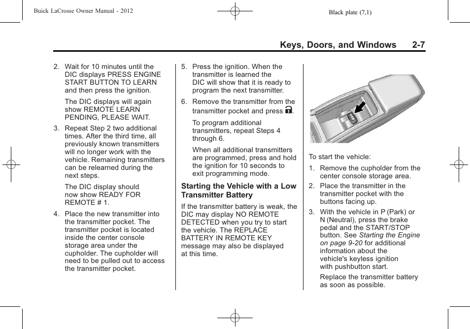 Keys, doors, and windows 2-7 | Buick 2012 LaCrosse User Manual | Page 41 / 496