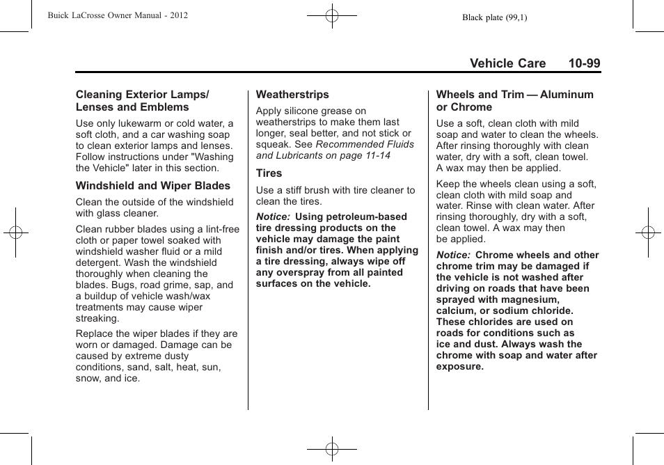 Vehicle care 10-99 | Buick 2012 LaCrosse User Manual | Page 425 / 496