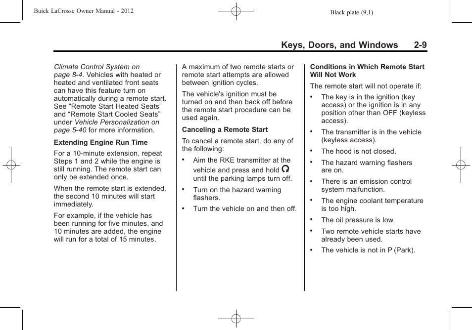 Keys, doors, and windows 2-9 | Buick 2012 LaCrosse User Manual | Page 43 / 496