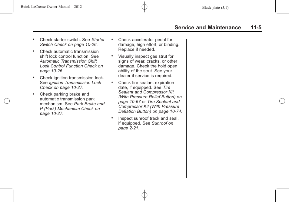 Service and maintenance 11-5 | Buick 2012 LaCrosse User Manual | Page 435 / 496