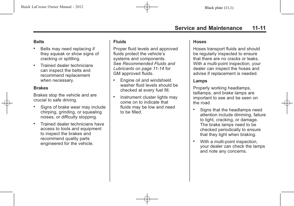 Service and maintenance 11-11 | Buick 2012 LaCrosse User Manual | Page 441 / 496