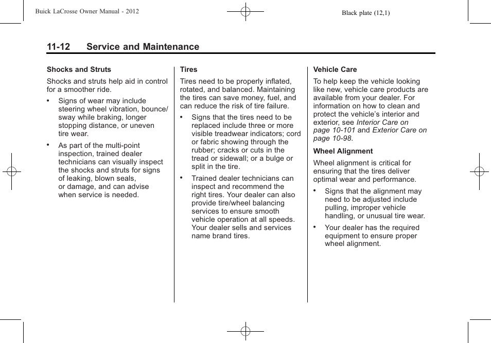 12 service and maintenance | Buick 2012 LaCrosse User Manual | Page 442 / 496