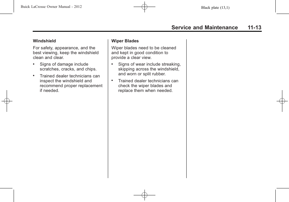 Service and maintenance 11-13 | Buick 2012 LaCrosse User Manual | Page 443 / 496