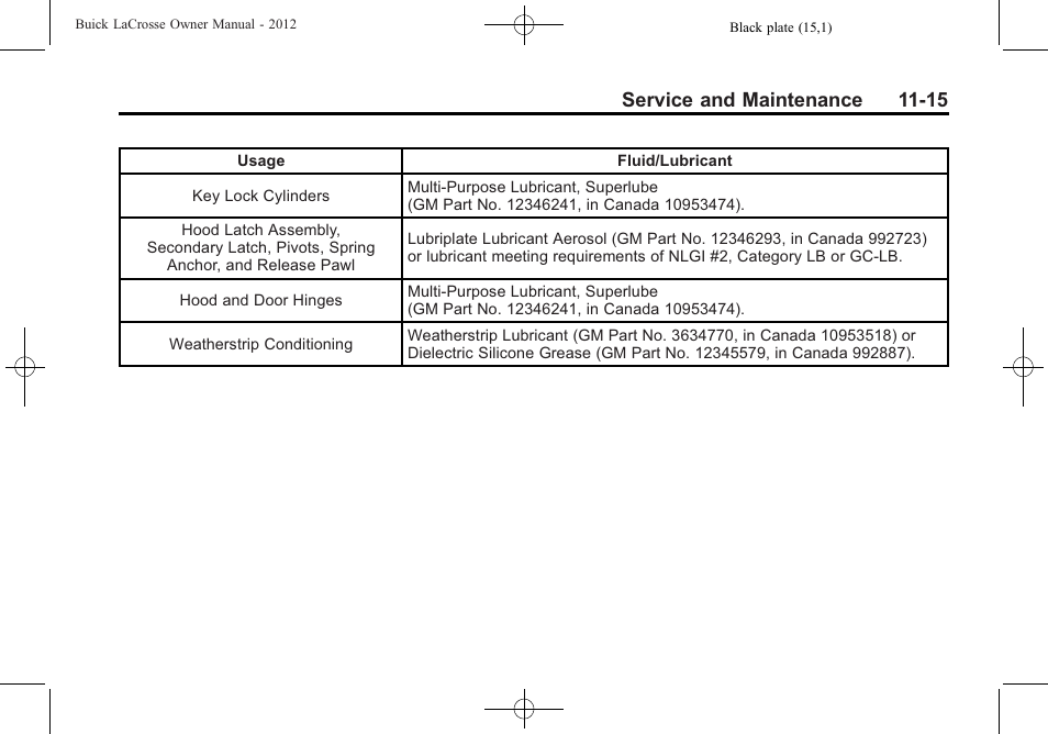 Service and maintenance 11-15 | Buick 2012 LaCrosse User Manual | Page 445 / 496