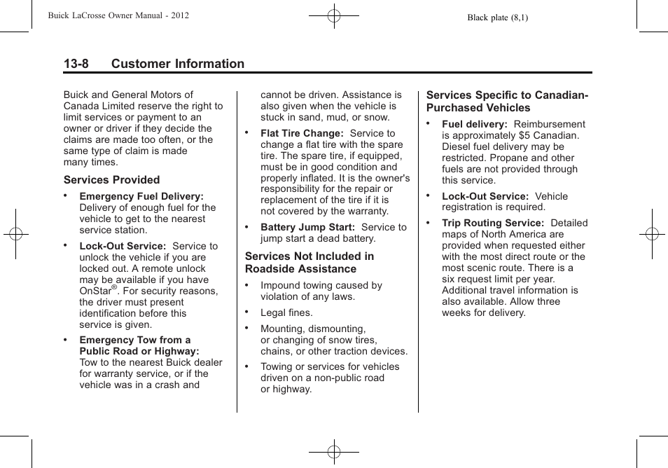 8 customer information | Buick 2012 LaCrosse User Manual | Page 462 / 496