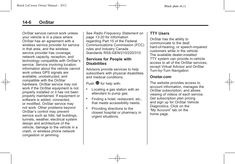 6 onstar | Buick 2012 LaCrosse User Manual | Page 480 / 496