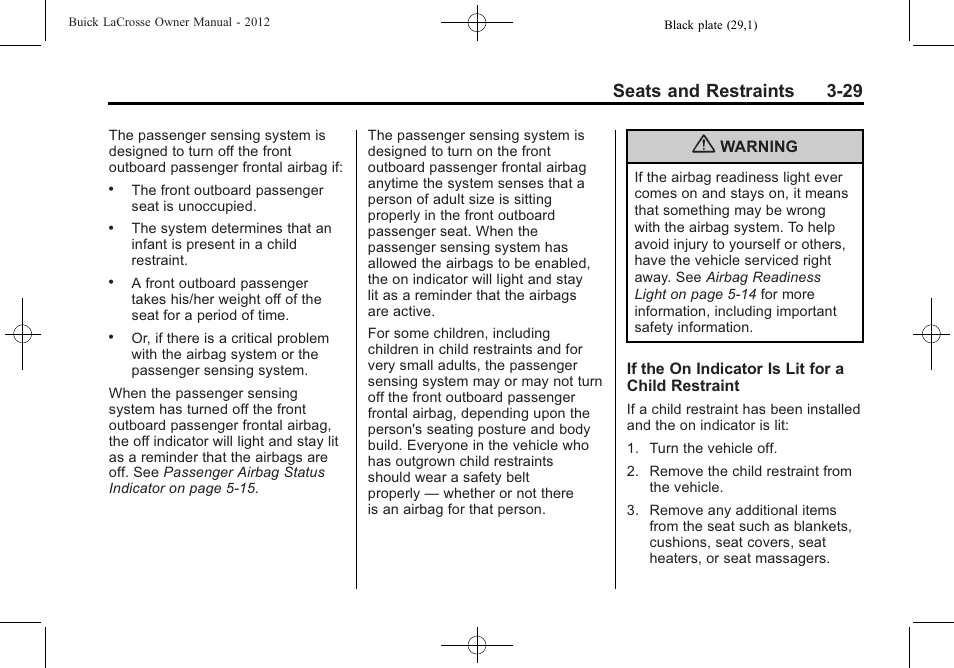 Seats and restraints 3-29 | Buick 2012 LaCrosse User Manual | Page 85 / 496