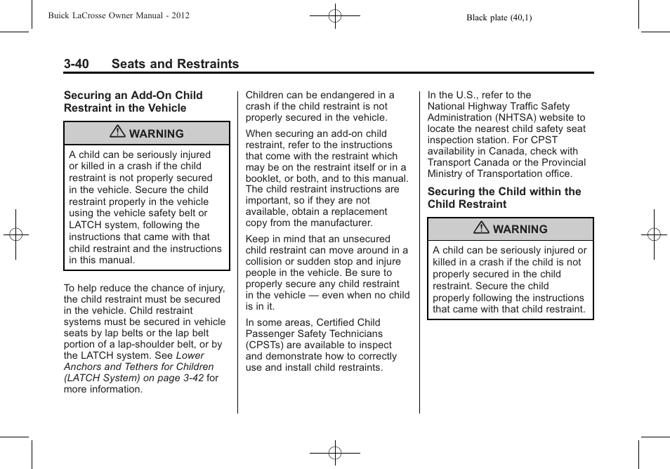 Buick 2012 LaCrosse User Manual | Page 96 / 496