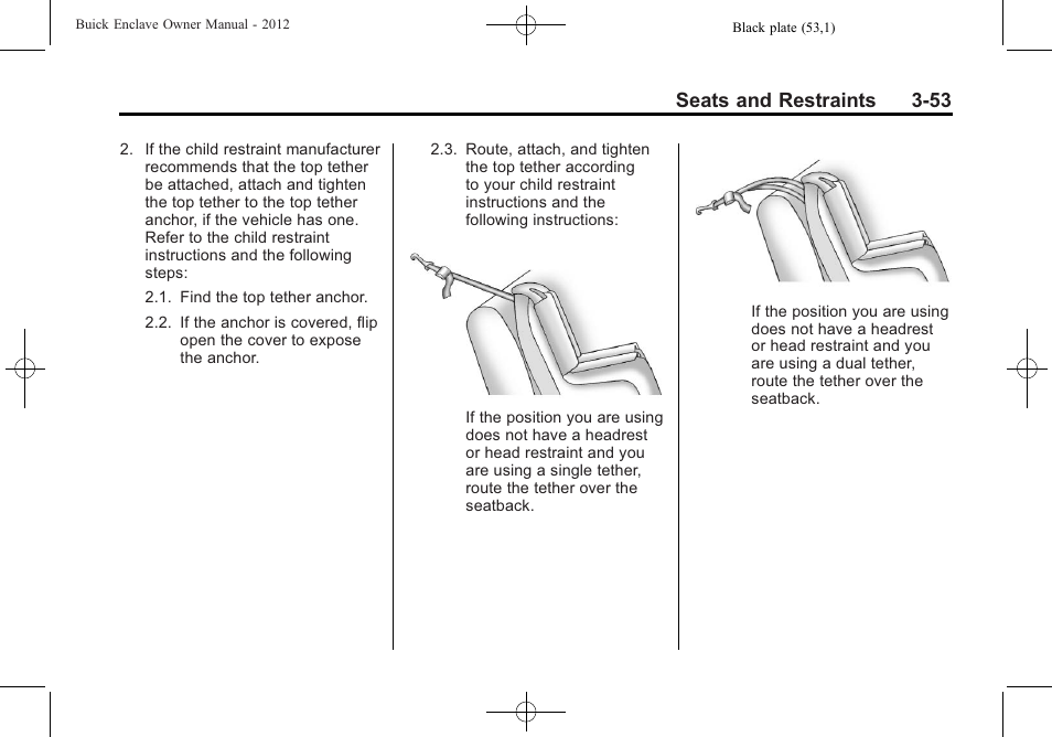 Seats and restraints 3-53 | Buick 2012 Enclave User Manual | Page 107 / 474