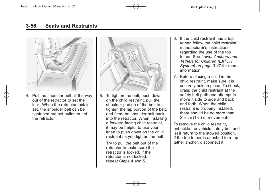 56 seats and restraints | Buick 2012 Enclave User Manual | Page 110 / 474