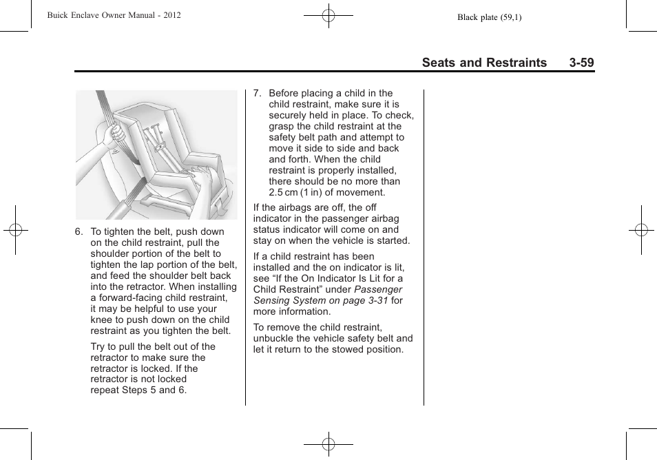 Seats and restraints 3-59 | Buick 2012 Enclave User Manual | Page 113 / 474