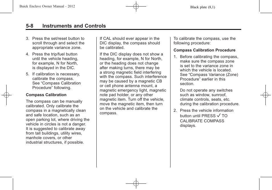 8 instruments and controls | Buick 2012 Enclave User Manual | Page 128 / 474