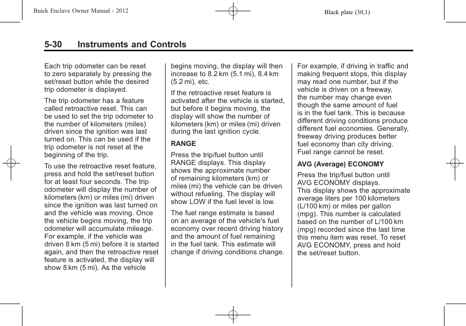 30 instruments and controls | Buick 2012 Enclave User Manual | Page 150 / 474