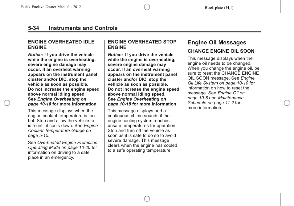 Engine oil messages, Engine oil messages -34 | Buick 2012 Enclave User Manual | Page 154 / 474