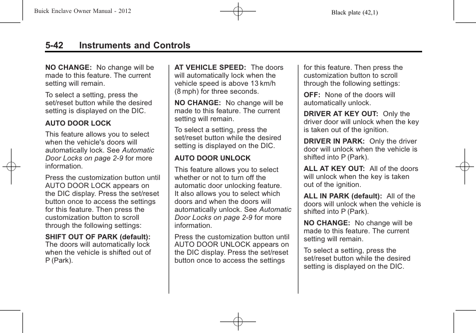 42 instruments and controls | Buick 2012 Enclave User Manual | Page 162 / 474