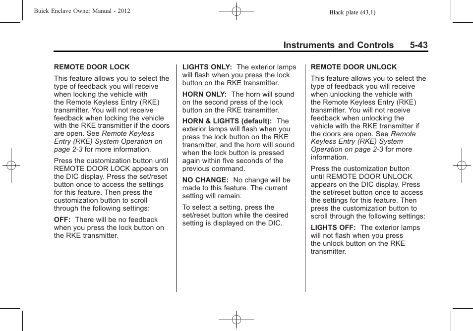 Instruments and controls 5-43 | Buick 2012 Enclave User Manual | Page 163 / 474