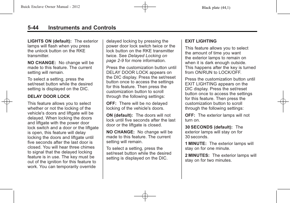 44 instruments and controls | Buick 2012 Enclave User Manual | Page 164 / 474