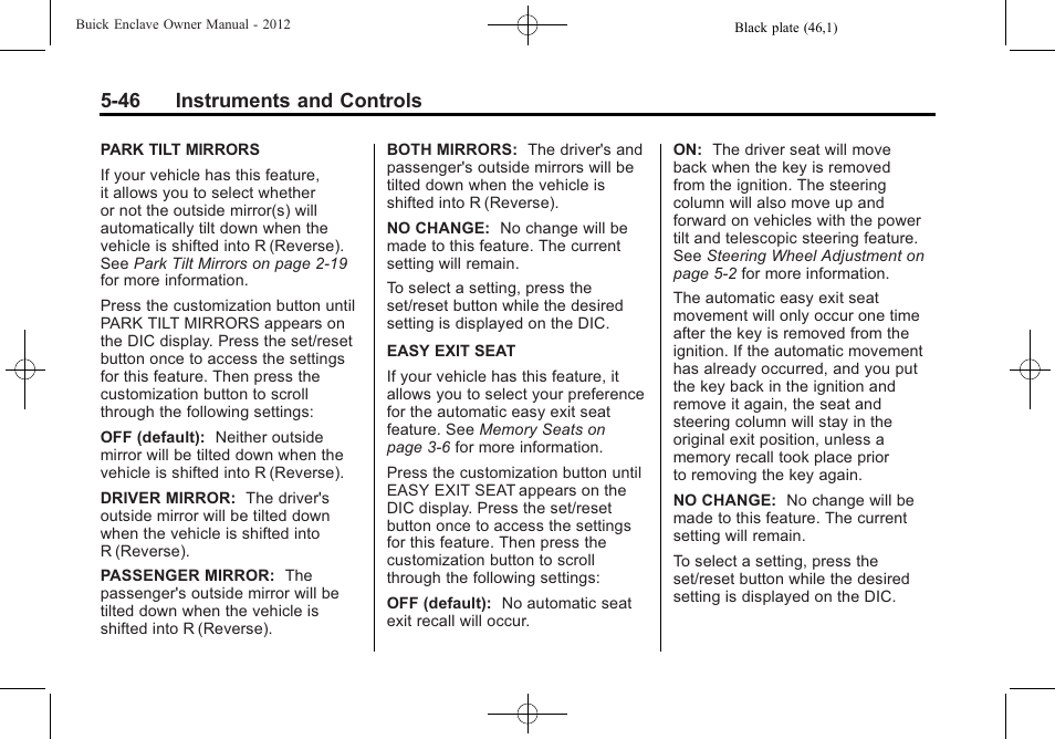 46 instruments and controls | Buick 2012 Enclave User Manual | Page 166 / 474