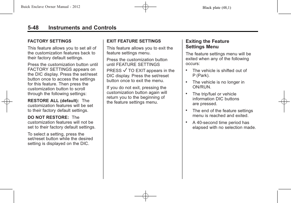 48 instruments and controls | Buick 2012 Enclave User Manual | Page 168 / 474
